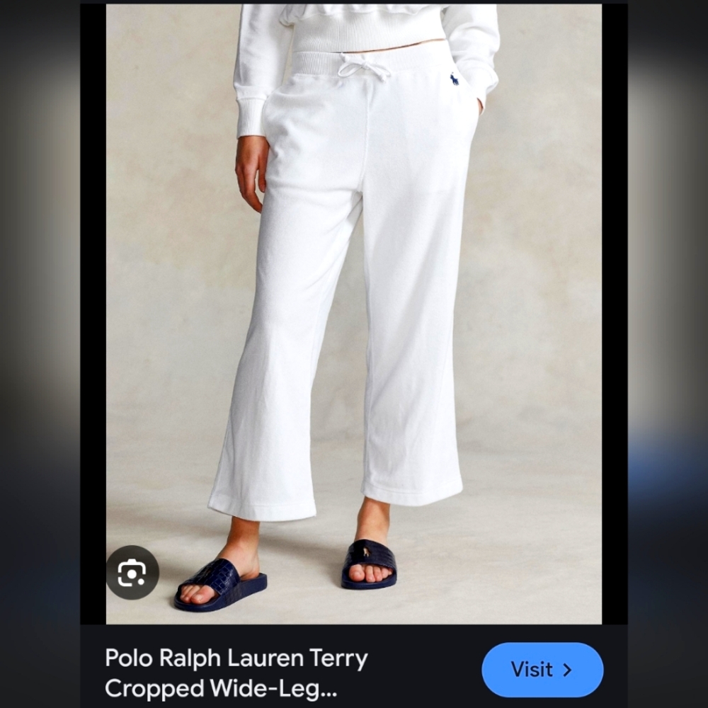 POLO RALPH LAUREN Terry Cropped Wide Leg Sweatpants, Size M White (Never worn!)